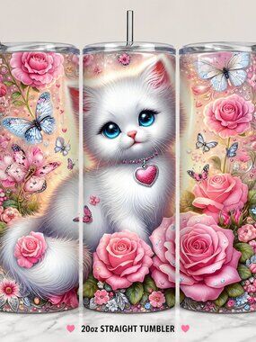 Cute White Kitten Roses Tumbler